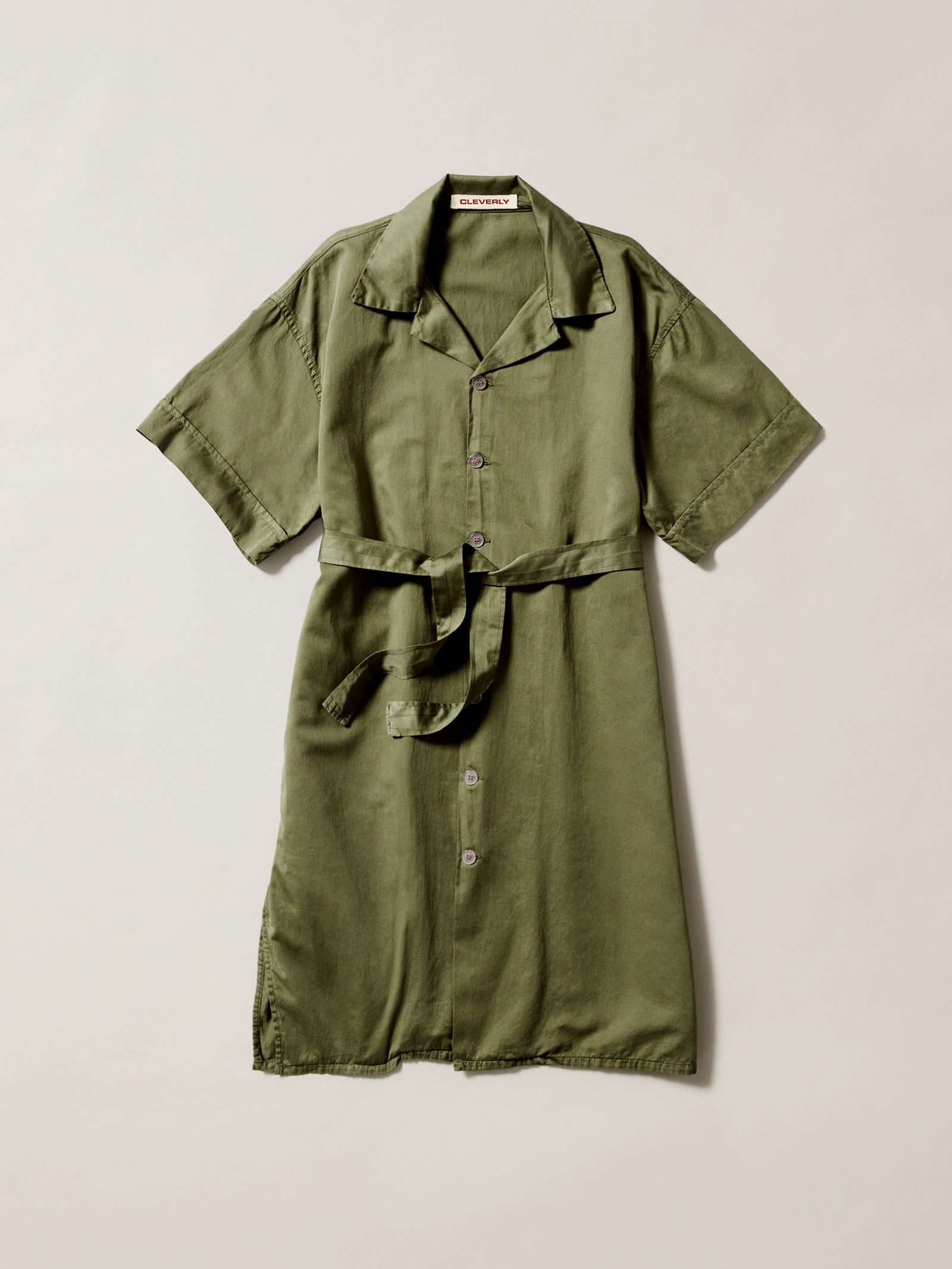 100% cotton, khaki button down shirt dress, casual dress or luxury cotton nightwear, short sleeves and mid length