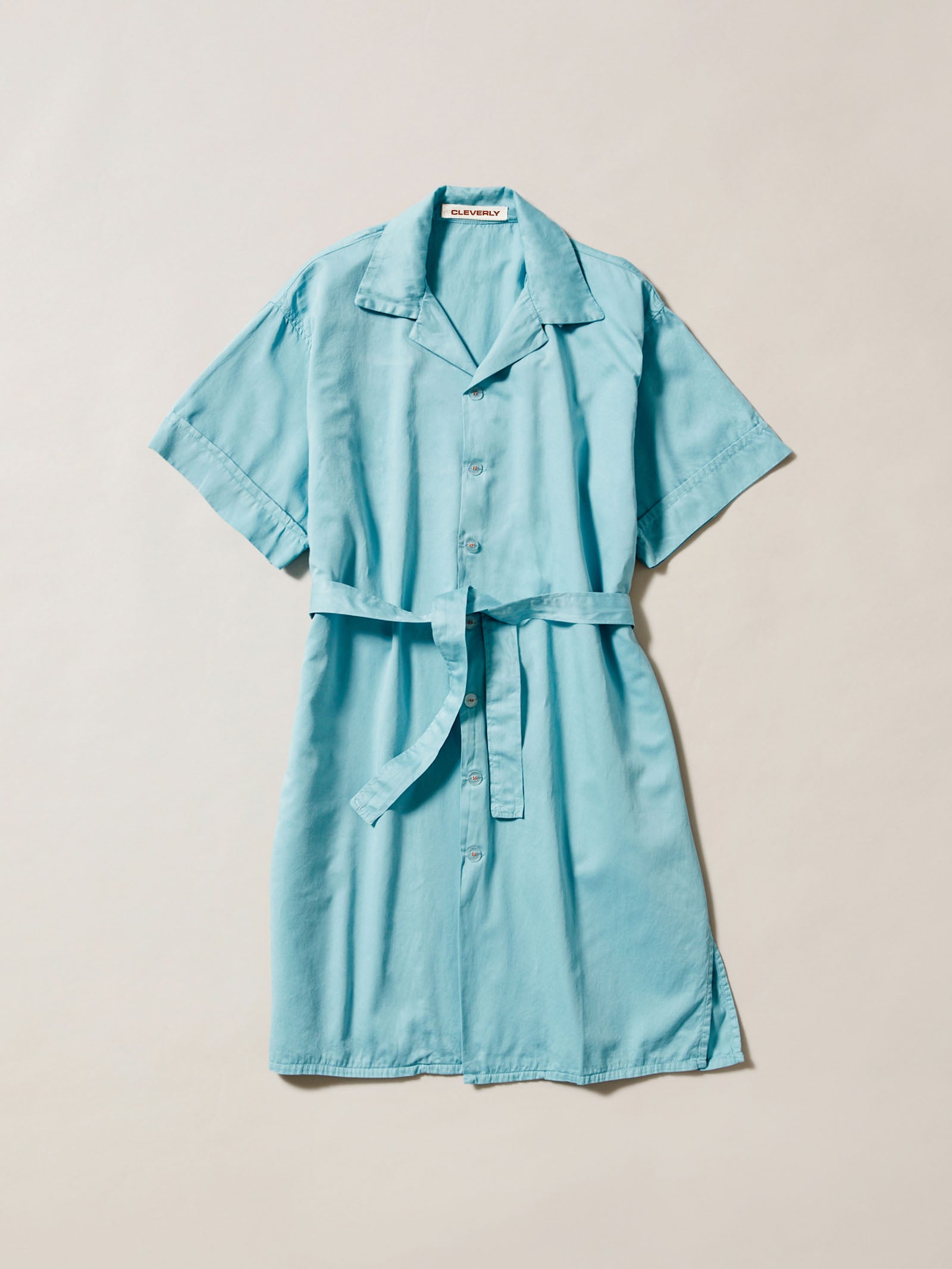 100% cotton, light blue button down shirt dress, casual dress or luxury cotton nightwear, short sleeves and mid length
